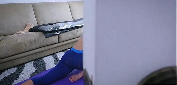  Spying on my busty MILF yoga stepmother who blows me